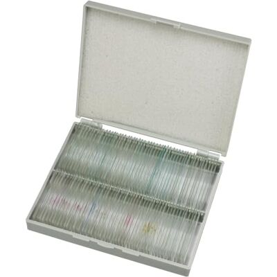Bresser Mikroskop trvalé preparáty, 100 skleněných sklíček s barvenými přípravky z biologie, pro hobby, školy a výuku Bresser Mikroskop trvalé preparáty, 100 skleněných sklíček s barvenými přípravky z biologie, pro hobby, školy a výuku