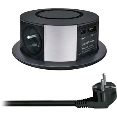 Solight výsuvný blok zásuvek 3x230V Usb Ac Pd 20W Qi 10W černý 2m Solight výsuvný blok zásuvek 3x230V Usb Ac Pd 20W Qi 10W černý 2m