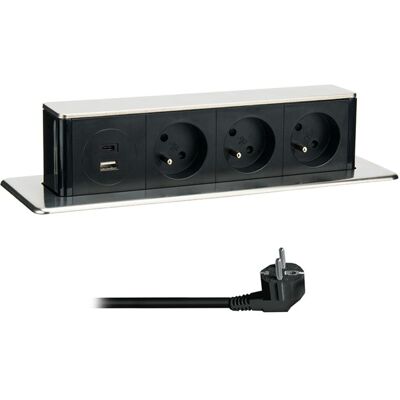 Výsuvný blok zásuvek Solight 3x230V Usb Ac Pd 20W nerez 2m Výsuvný blok zásuvek Solight 3x230V Usb Ac Pd 20W nerez 2m