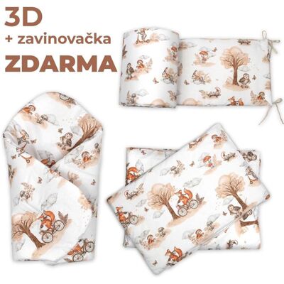 3D Mantinel s povlečením zavinovačka zdarma Liška béžovábílá120 3D Mantinel s povlečením zavinovačka zdarma Liška béžovábílá120