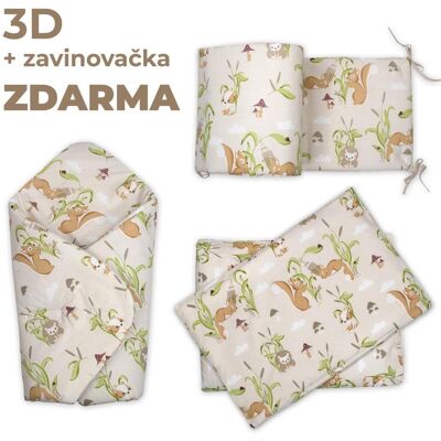 3D Mantinel s povlečením zavinovačka zdarma Veverky béžová 120 3D Mantinel s povlečením zavinovačka zdarma Veverky béžová 120