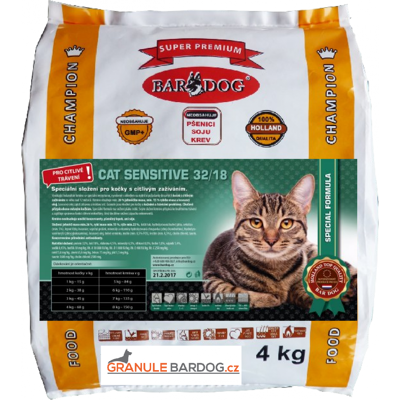 Granule Bardog Krmivo pro kočky Cat Sensitive 32/18 - 4 kg Granule Bardog Krmivo pro kočky Cat Sensitive 32/18 - 4 kg