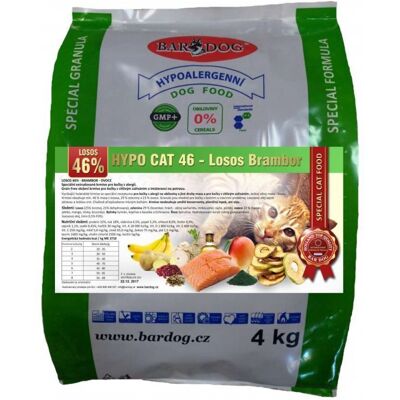 Granule Bardog Hypoalergenní granule pro kočky Hypo Cat 46 - Losos Brambor 32/18 - 4 kg Granule Bardog Hypoalergenní granule pro kočky Hypo Cat 46 - Losos Brambor 32/18 - 4 kg