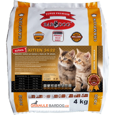 Granule Bardog Super premiové krmivo pro kočky Kitten 34/22 - 4 kg Granule Bardog Super premiové krmivo pro kočky Kitten 34/22 - 4 kg