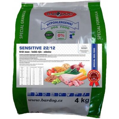 Granule Bardog Hypoalergenní granule Sensitive 22/12 - 4 kg Granule Bardog Hypoalergenní granule Sensitive 22/12 - 4 kg