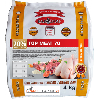 Bardog Top Meat 70 – lisované granule pro psy, 4 kg, 70 % masa Bardog Top Meat 70 – lisované granule pro psy, 4 kg, 70 % masa