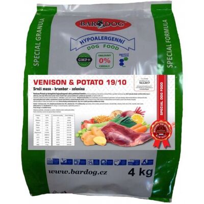 Granule Bardog Hypoalergenní granule Venison Potato 19/10 - 4 kg Granule Bardog Hypoalergenní granule Venison Potato 19/10 - 4 kg