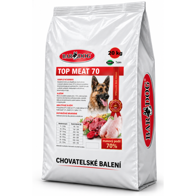 Granule Bardog Chovatelské balení Lisované granule za studena Top Meat 70 - 20 kg Granule Bardog Chovatelské balení Lisované granule za studena Top Meat 70 - 20 kg