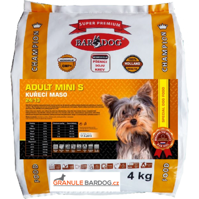 Granule Bardog Super premiové granule Adult Mini S 24/13 - 4 kg Granule Bardog Super premiové granule Adult Mini S 24/13 - 4 kg