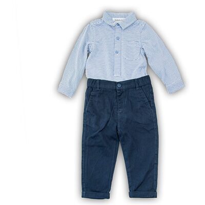 Kojenecký set bavlněný, body košile a kalhoty, Minoti, SMART 5, modrá - 80/86 12-18m Kojenecký set bavlněný, body košile a kalhoty, Minoti, SMART 5, modrá - 80/86 12-18m