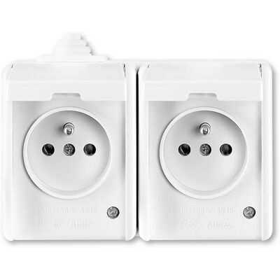 Zásuvka 230 V dvojnásobná kompletní ABB Praktik IP 44 bílá Zásuvka 230 V dvojnásobná kompletní ABB Praktik IP 44 bílá