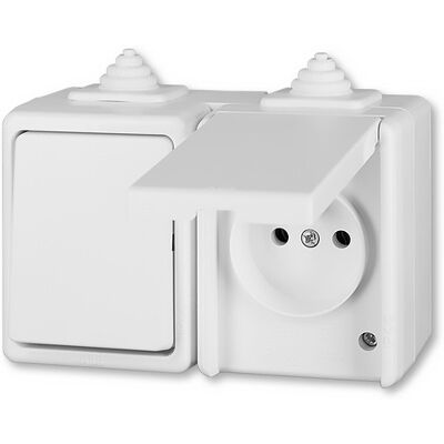 Zásuvka 230 V a přepínač střídavý řazení 6 ABB Praktik IP 44 bílá Zásuvka 230 V a přepínač střídavý řazení 6 ABB Praktik IP 44 bílá