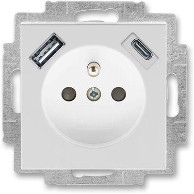Zásuvka 230 V s USB jednonásobná ABB Levit šedá, bílá Zásuvka 230 V s USB jednonásobná ABB Levit šedá, bílá