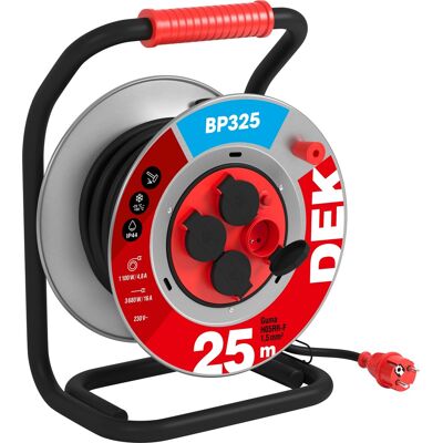 Kabel prodlužovací gumový na bubnu DEK BP325 25 m 1,5 mm2 IP 44 Kabel prodlužovací gumový na bubnu DEK BP325 25 m 1,5 mm2 IP 44