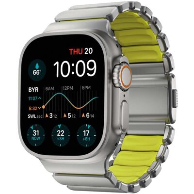 Řemínek pro Apple Watch 45/46/49 mm Nomad Stratos Band FKM - stříbrný/zelený Řemínek pro Apple Watch 45/46/49 mm Nomad Stratos Band FKM - stříbrný/zelený