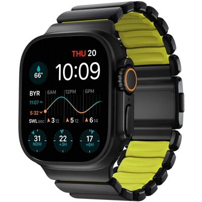 Řemínek pro Apple Watch 45/46/49 mm Nomad Stratos Band FKM - černý/zelený Řemínek pro Apple Watch 45/46/49 mm Nomad Stratos Band FKM - černý/zelený