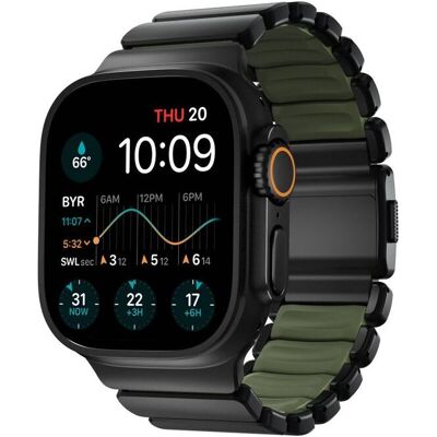 Hybridní řemínek pro Apple Watch 45/46/49 mm Nomad Stratos Band - černý/zelený Hybridní řemínek pro Apple Watch 45/46/49 mm Nomad Stratos Band - černý/zelený