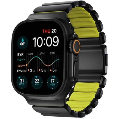Řemínek pro Apple Watch 45/46/49 mm Nomad Stratos Band FKM - černý/volt Řemínek pro Apple Watch 45/46/49 mm Nomad Stratos Band FKM - černý/volt