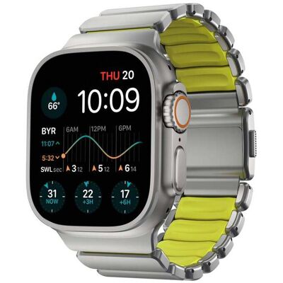 Řemínek pro Apple Watch 45/46/49 mm Nomad Stratos Band FKM - stříbrný/volt Řemínek pro Apple Watch 45/46/49 mm Nomad Stratos Band FKM - stříbrný/volt