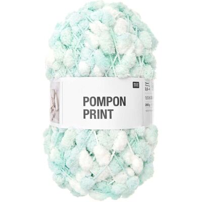 Rico design háčkovací bambulková příze POMPON Print tyrkysovo-bílá - 1 ks Rico design háčkovací bambulková příze POMPON Print tyrkysovo-bílá - 1 ks
