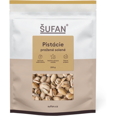 Šufan Pistácie pražené solené - přirozeně otvírané Hmotnost: 500 g Šufan Pistácie pražené solené - přirozeně otvírané Hmotnost: 500 g