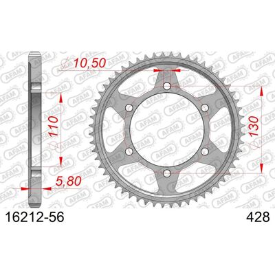 Ocelové zadní kolečko AFAM 16212 - 56 zubů - Standardní - Motocykl Ocelové zadní kolečko AFAM 16212 - 56 zubů - Standardní - Motocykl