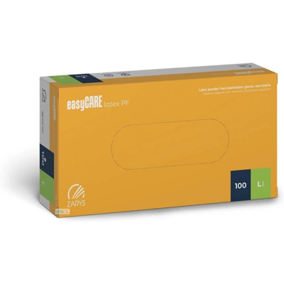 Zarys easyCARE vyšetřovací latexové rukavice L (8-9) bez pudru, 100ks Zarys easyCARE vyšetřovací latexové rukavice L (8-9) bez pudru, 100ks
