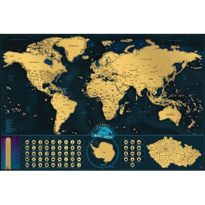 Giftio Stírací mapa Světa Česká verze – zlatá Deluxe XL Giftio Stírací mapa Světa Česká verze – zlatá Deluxe XL