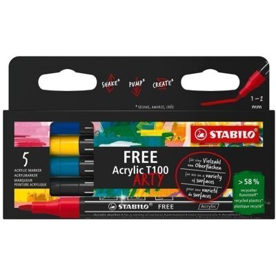 Akrylový popisovač STABILO FREE Acrylic - kulatý hrot 1-2 mm - sada Royal 5 ks Akrylový popisovač STABILO FREE Acrylic - kulatý hrot 1-2 mm - sada Royal 5 ks