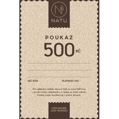 NATU Elektronický dárkový poukaz 500 Kč NATU Elektronický dárkový poukaz 500 Kč