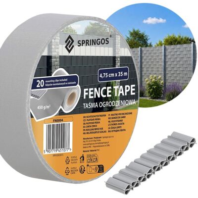 Plotová páska 4,75cm x 35m + spony SPRINGOS FN0004 světle šedá Plotová páska 4,75cm x 35m + spony SPRINGOS FN0004 světle šedá