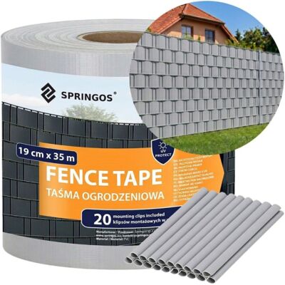 Plotová páska 19cm x 35m + spony SPRINGOS FN0002 světle šedá Plotová páska 19cm x 35m + spony SPRINGOS FN0002 světle šedá