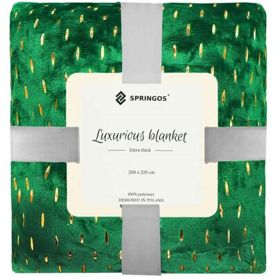 Springos - HA7308 - Bottle green - Gold - Blanket Springos - HA7308 - Bottle green - Gold - Blanket