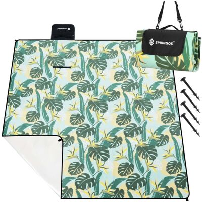 Pikniková deka 200x200 SPRINGOS PM052 zelená s listy Pikniková deka 200x200 SPRINGOS PM052 zelená s listy