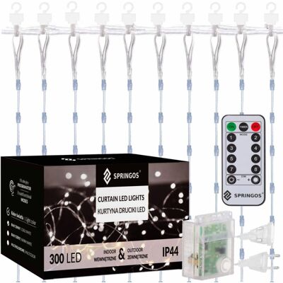 Springos LED Nano závěs - 3x3m, 300LED, 8 funkcí, ovladač, IP44, studená bílá Springos LED Nano závěs - 3x3m, 300LED, 8 funkcí, ovladač, IP44, studená bílá