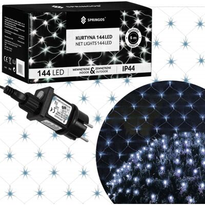 Springos LED světelná síť - 2x2m, 144LED, 8 funkcí, paměť, IP44, studená bílá Springos LED světelná síť - 2x2m, 144LED, 8 funkcí, paměť, IP44, studená bílá