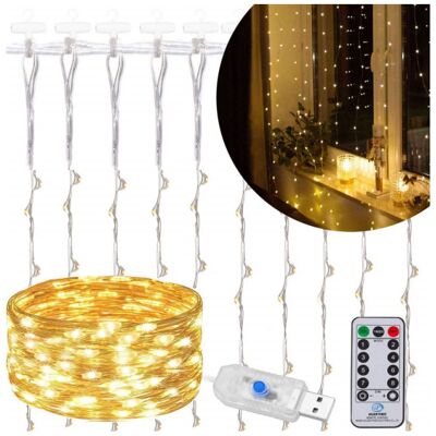 Springos LED Nano světelný závěs - 3x2m, 200LED, 8 funkcí, ovladač, USB, IP44, teplá bílá Springos LED Nano světelný závěs - 3x2m, 200LED, 8 funkcí, ovladač, USB, IP44, teplá bílá