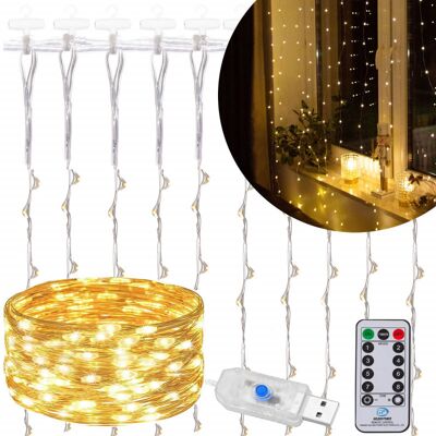Springos LED Nano světelný závěs - 3x3m, 300LED, 8 funkcí, ovladač, USB, IP44, teplá bílá Springos LED Nano světelný závěs - 3x3m, 300LED, 8 funkcí, ovladač, USB, IP44, teplá bílá