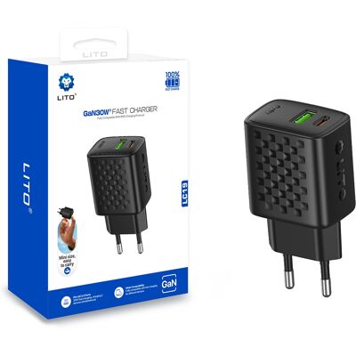 Lito Wall Charger LC19 Type-C USB výstup PD30W GaN PC nehořlavý EU zástrčka černá Lito Wall Charger LC19 Type-C USB výstup PD30W GaN PC nehořlavý EU zástrčka černá