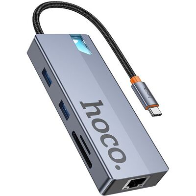 USB-C hub Hoco HB52 8v1 s HDTV / RJ45 / SD / TF / PD / USB-C 3.0 / USB 3.0 (2 ks) šedý USB-C hub Hoco HB52 8v1 s HDTV / RJ45 / SD / TF / PD / USB-C 3.0 / USB 3.0 (2 ks) šedý
