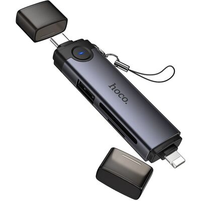 Čtečka paměťových karet Hoco HB56B SD / TF 3.0 s USB 2.0 USB-C / Lightning šedá Čtečka paměťových karet Hoco HB56B SD / TF 3.0 s USB 2.0 USB-C / Lightning šedá