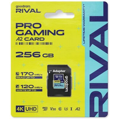 GOODRAM RIVAL paměťová karta microSD 256GB 100MB/s class 10 UHS-I V30 A2 s adaptérem SD GOODRAM RIVAL paměťová karta microSD 256GB 100MB/s class 10 UHS-I V30 A2 s adaptérem SD