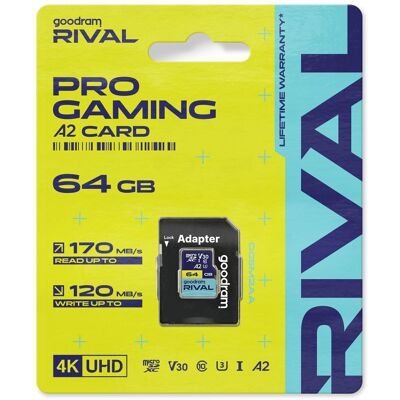 GOODRAM RIVAL paměťová karta microSD 64GB 100MB/s class 10 UHS-I V30 A2 s adaptérem SD GOODRAM RIVAL paměťová karta microSD 64GB 100MB/s class 10 UHS-I V30 A2 s adaptérem SD