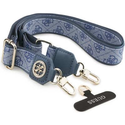 Guess Strap Tether Patch 4G Strass Metal Logo univerzální nastavitelný polyuretanová kůže 1.5m modrá Guess Strap Tether Patch 4G Strass Metal Logo univerzální nastavitelný polyuretanová kůže 1.5m modrá