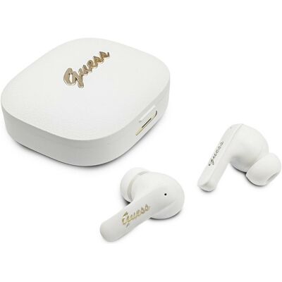 Bezdrátová sluchátka Guess Script Metal Logo (GUTWSX45PGSH) bílá Bezdrátová sluchátka Guess Script Metal Logo (GUTWSX45PGSH) bílá