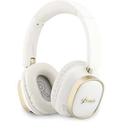 Guess bezdrátová náhlavní sluchátka Rectangle Metal Script přes uši s Bluetooth ENC a ekologickou kůží bílá Guess bezdrátová náhlavní sluchátka Rectangle Metal Script přes uši s Bluetooth ENC a ekologickou kůží bílá