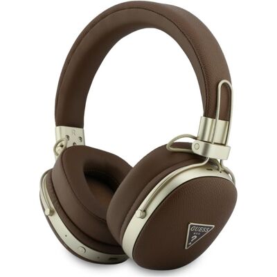 Guess bezdrátová náhlavní sluchátka Grained Triangle Logo přes uši s Bluetooth ENC a ekologickou kůží hnědá Guess bezdrátová náhlavní sluchátka Grained Triangle Logo přes uši s Bluetooth ENC a ekologickou kůží hnědá