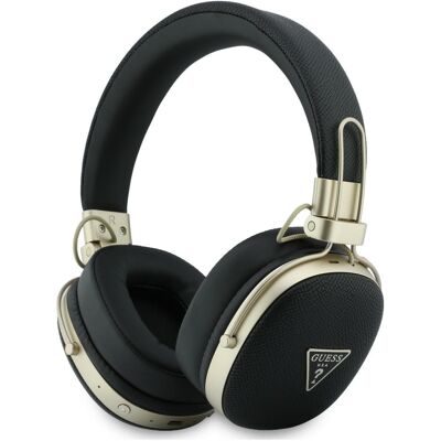 Guess bezdrátová náhlavní sluchátka Grained Triangle Logo přes uši s Bluetooth ENC a ekologickou kůží černá Guess bezdrátová náhlavní sluchátka Grained Triangle Logo přes uši s Bluetooth ENC a ekologickou kůží černá