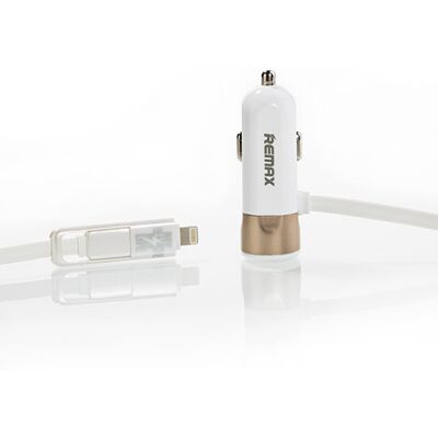 Nabíječka do auta REMAX RCC-102 2v1 vč. microUSB a Lightning datového kabelu zlatá Nabíječka do auta REMAX RCC-102 2v1 vč. microUSB a Lightning datového kabelu zlatá