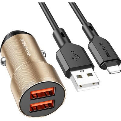 Nabíječka do auta Borofone BZ19 vč. Lightning kabelu Dual 12W zlatá Nabíječka do auta Borofone BZ19 vč. Lightning kabelu Dual 12W zlatá